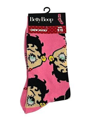 Pink Retro Cartoon Pin Up Crew Socks Womens Fun Graphic Novelty Size 9-13